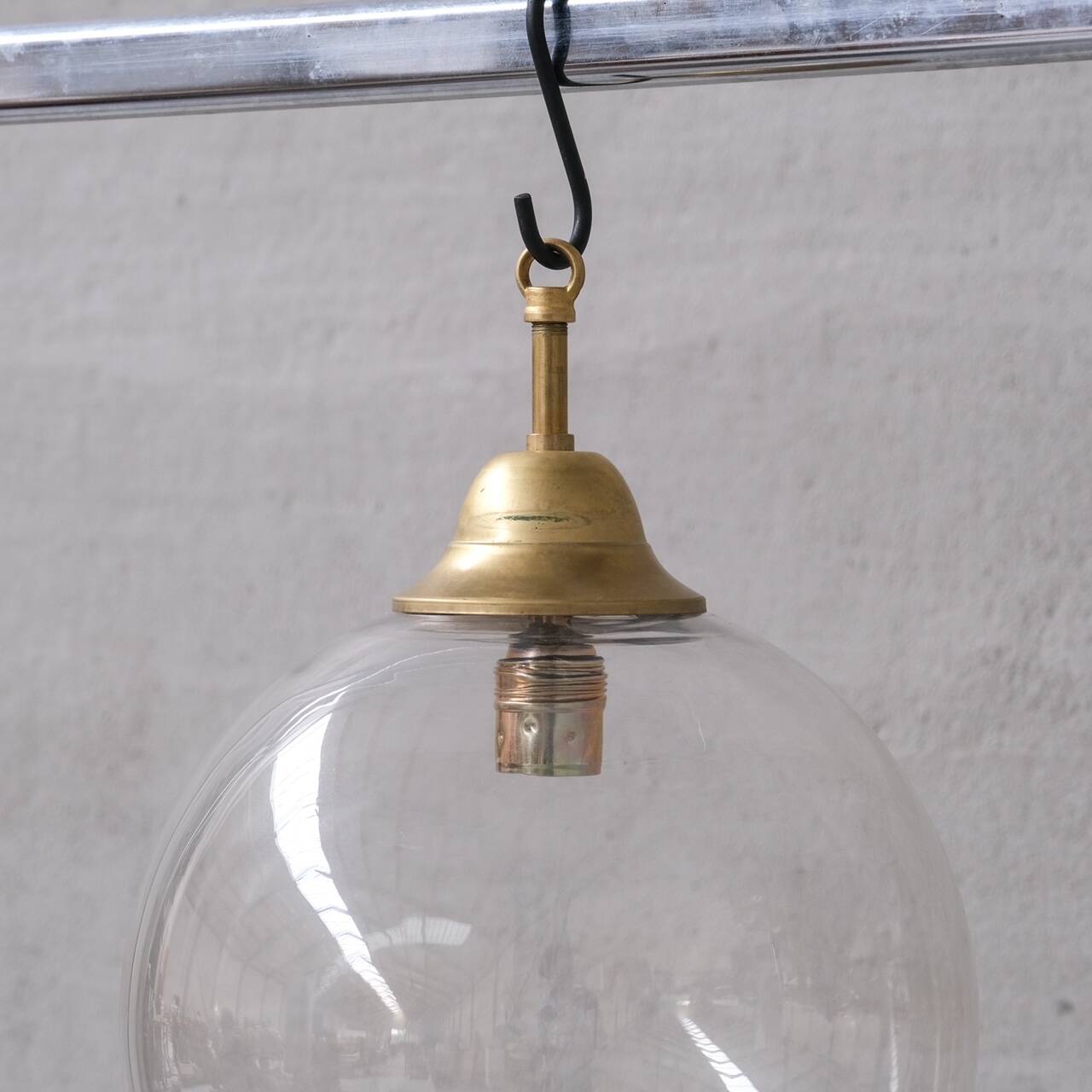 Clear italian mid-century glass and brass pendant light