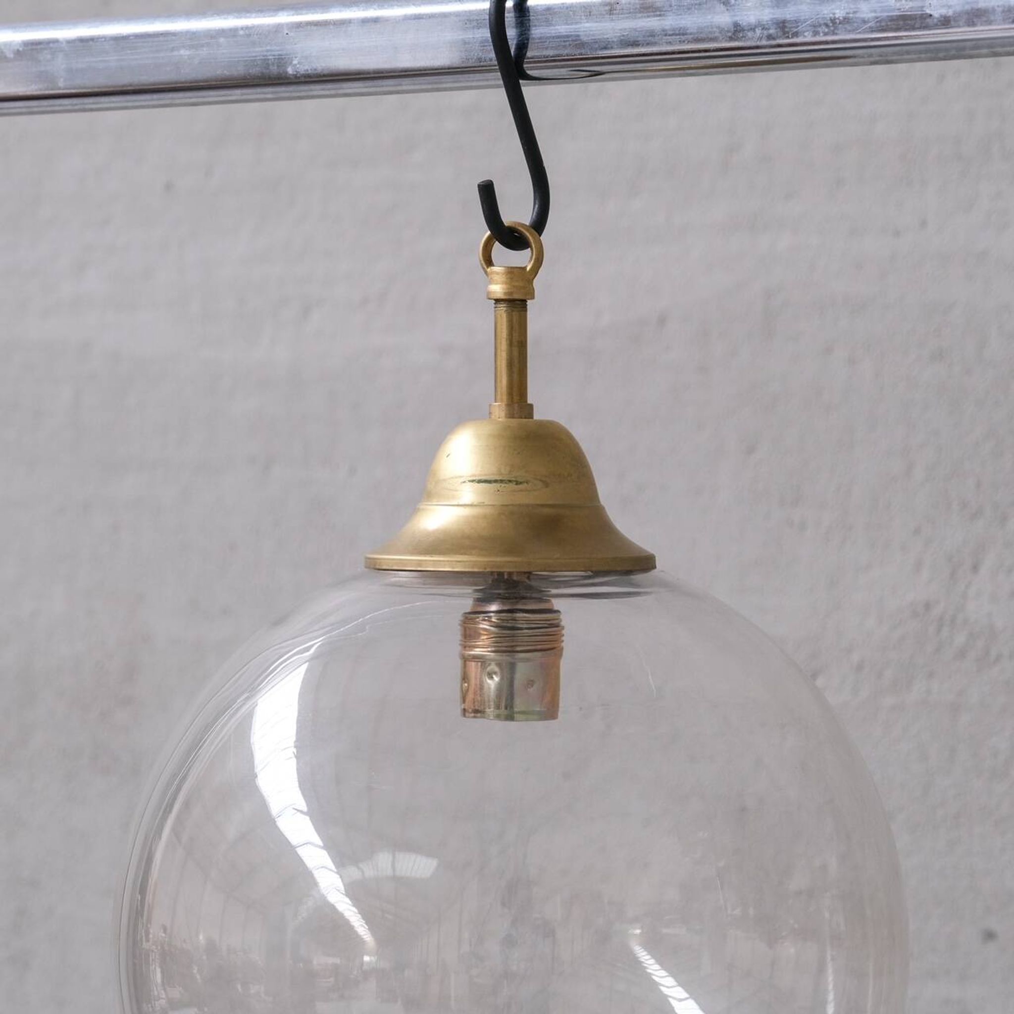 Clear italian mid-century glass and brass pendant light