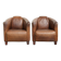 Ensemble de deux fauteuils aviateur vintage en cuir de vachette grainé.
