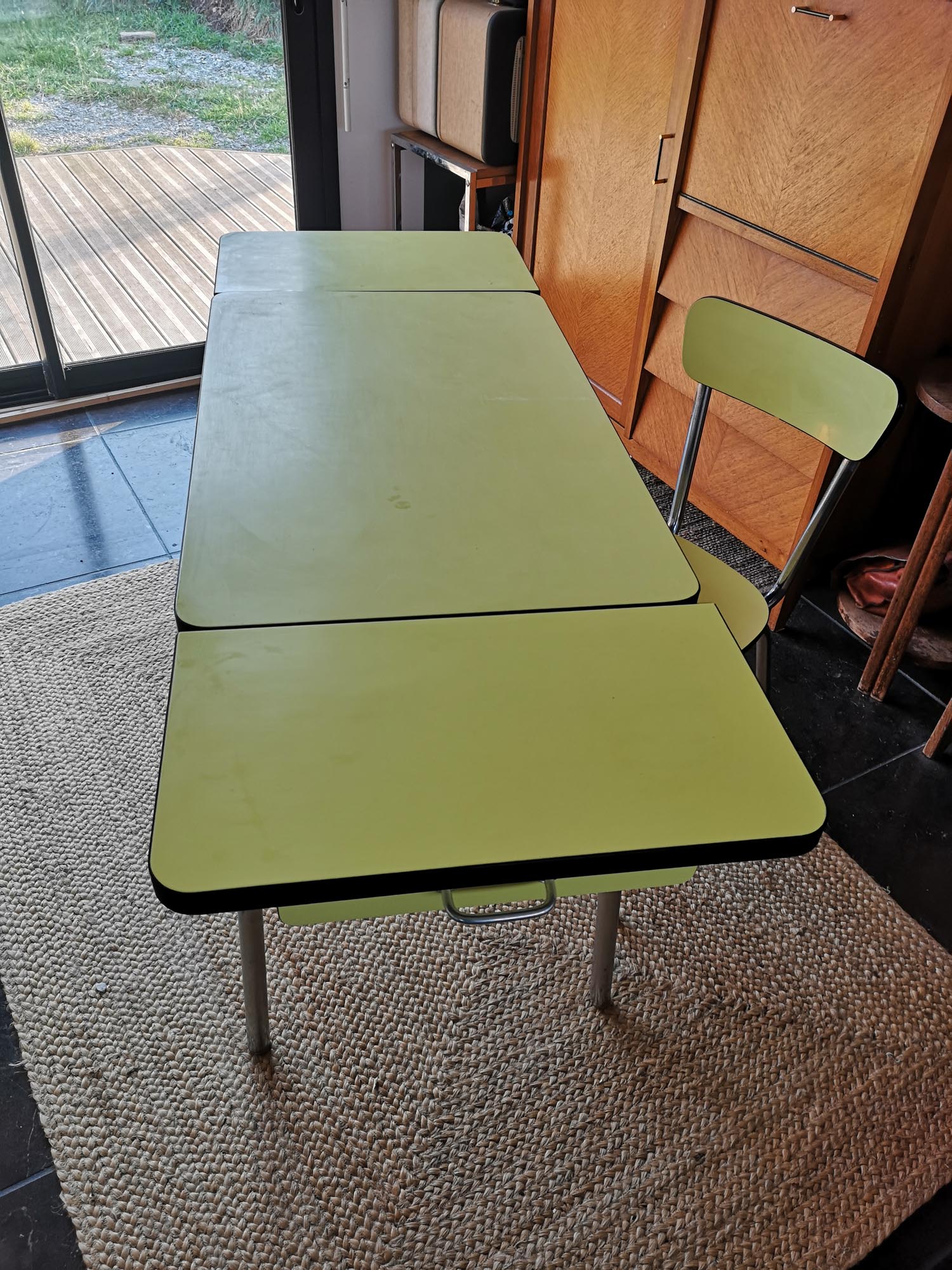 Lemon yellow formica table and chair