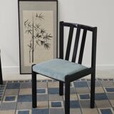 Set of 4 modernist black chairs with light blue ribbed fabric