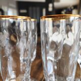 Set of 6 vintage champagne flutes with scrolled drinking rim and gold trim