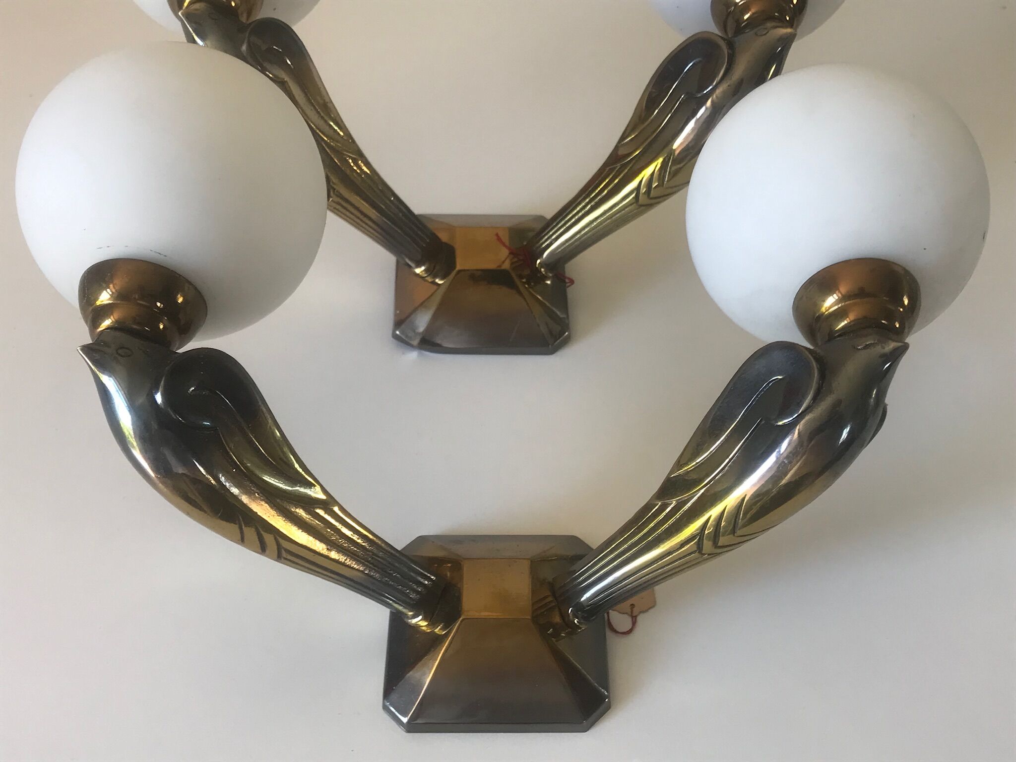 Pair of wall light vintage bronze swallows Annees 50