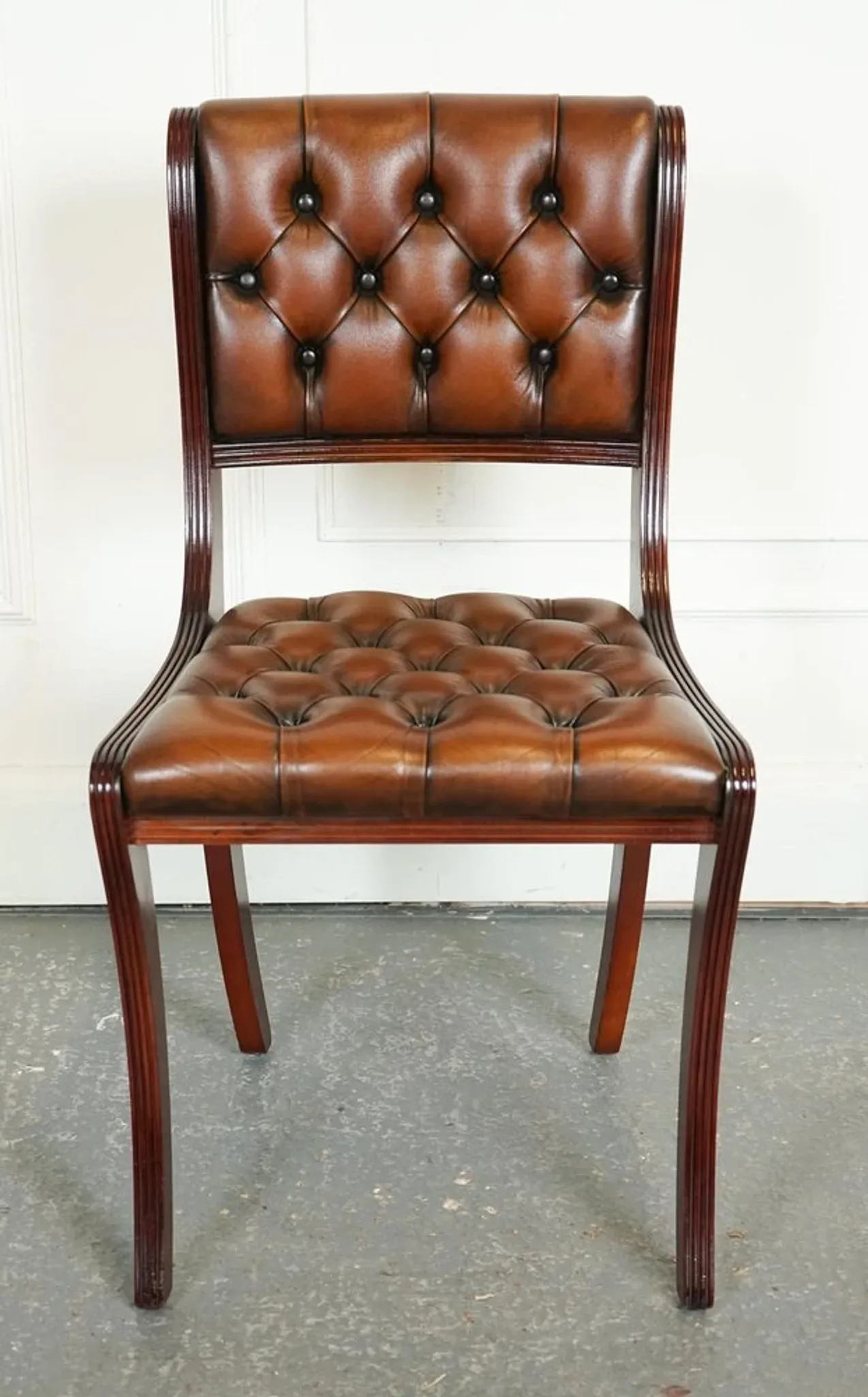 Chesterfield Leather Dining Chairs, Set of 6
