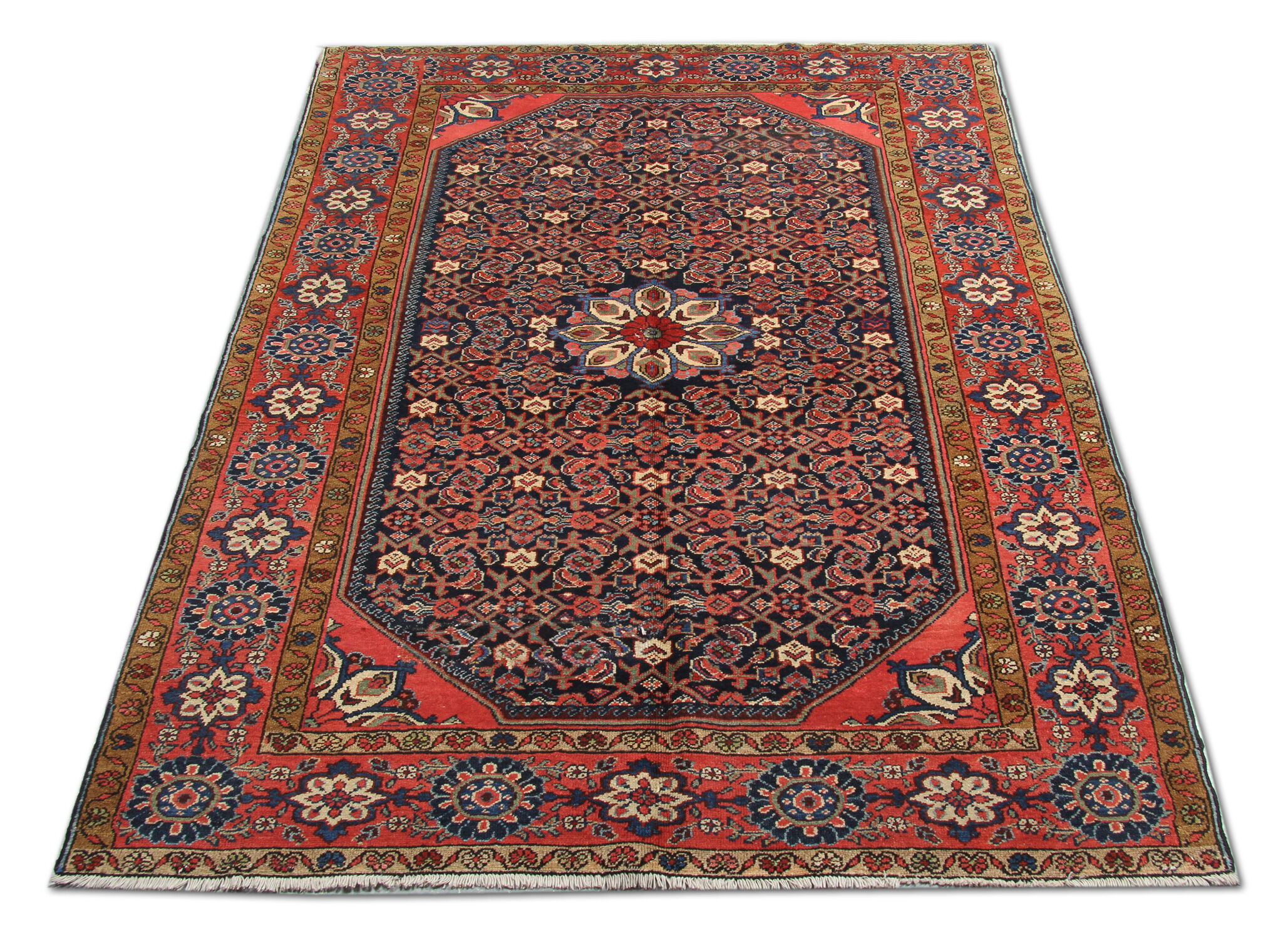 Traditional persian rug antique blue red handwoven wool carpet area rug- 145x202cm
