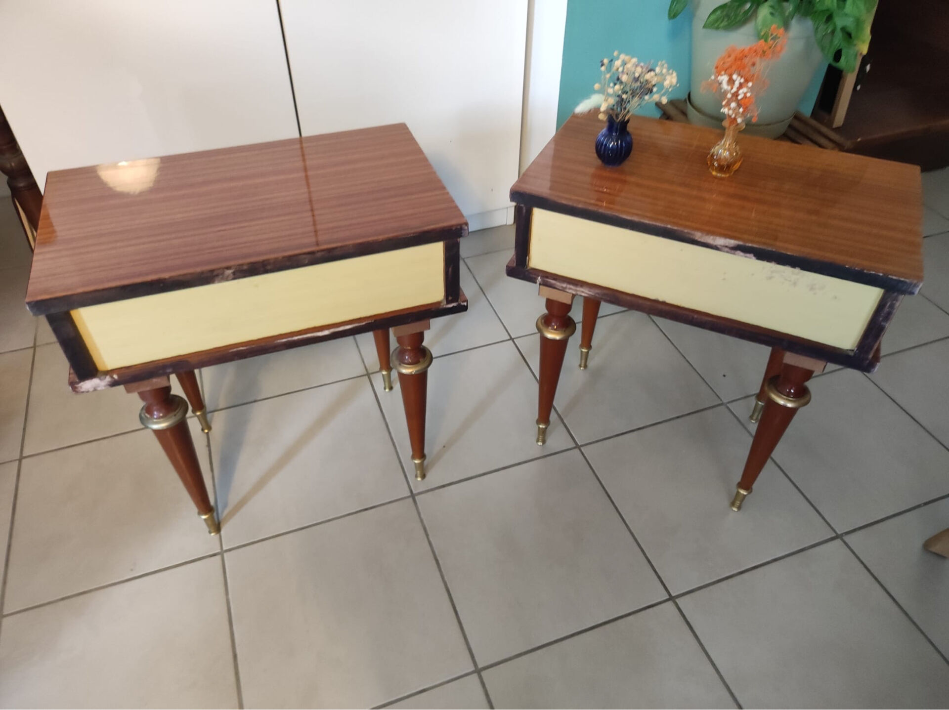 Pair of vintage Louis XVI style bedside tables.