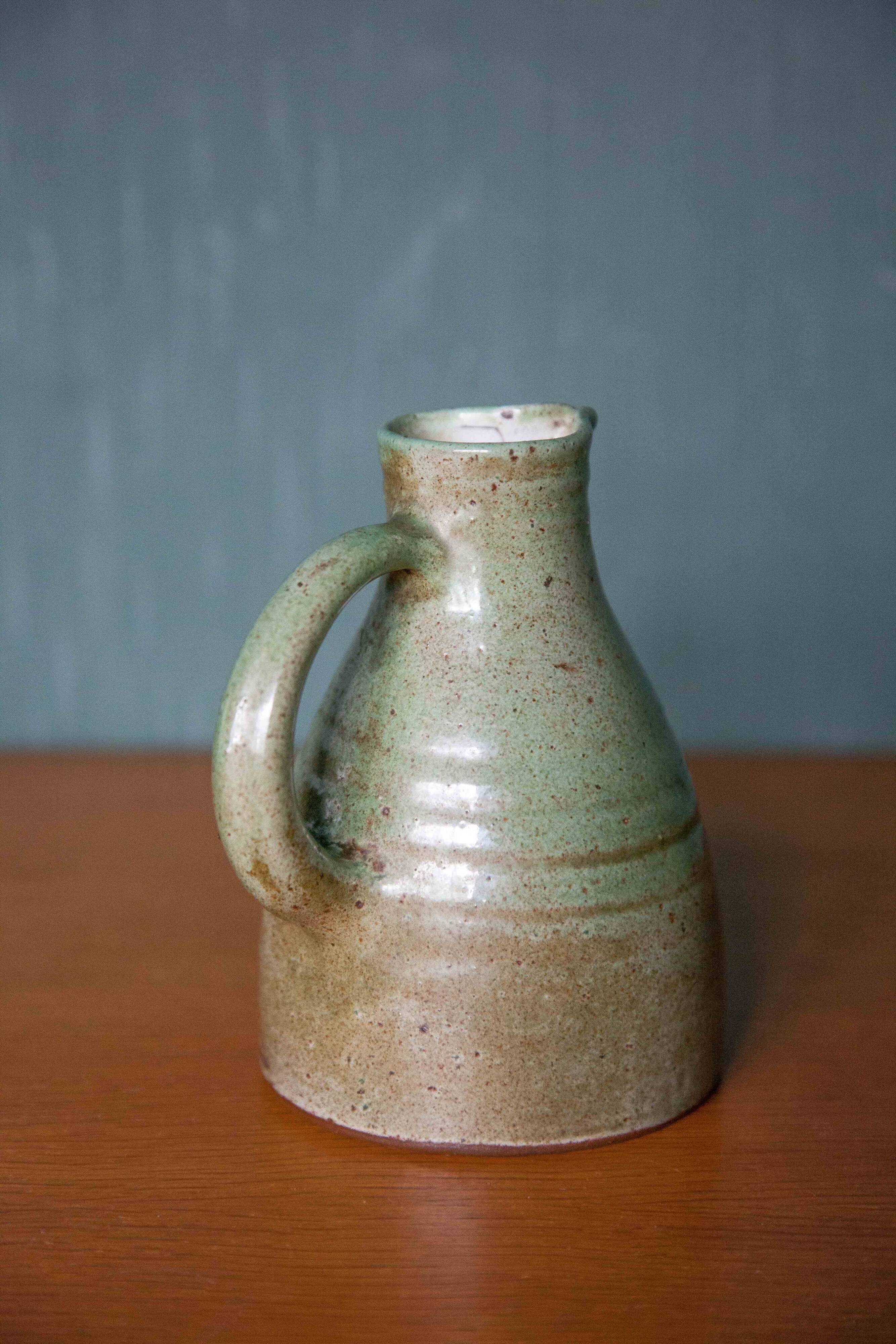 Stoneware pitcher signed Pierlot Norbert and Jeanne, vintage pitcher, carafe, kitchen, interior decor