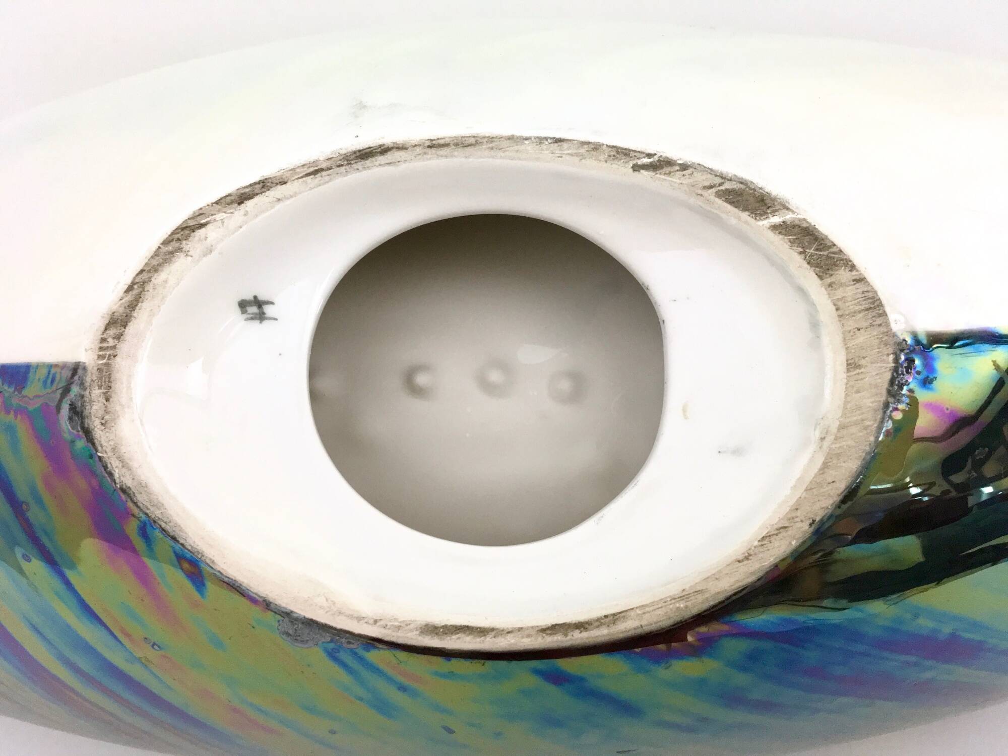Vintage White and Iridescent Ceramic Bowl or Centerpiece N 6768 by Lusso