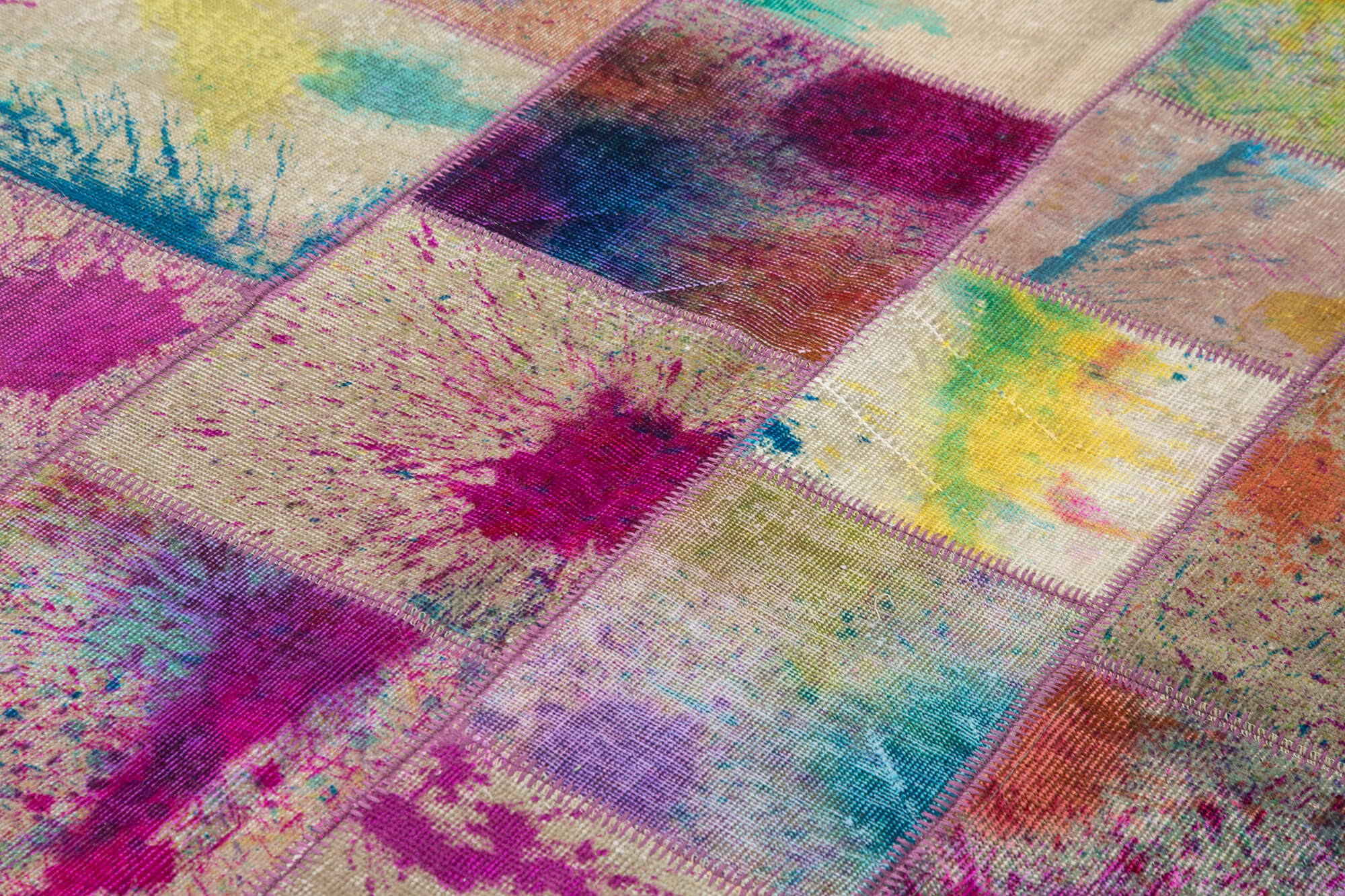 Handwoven anatolian contemporary 173 cm x 244 cm purple patchwork carpet