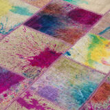 Handwoven anatolian contemporary 173 cm x 244 cm purple patchwork carpet