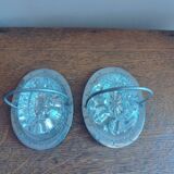 Salerons, Sel Poivre En Verre Au Manganese Support Métal Argenté