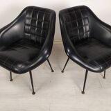 Vintage black skai armchairs
