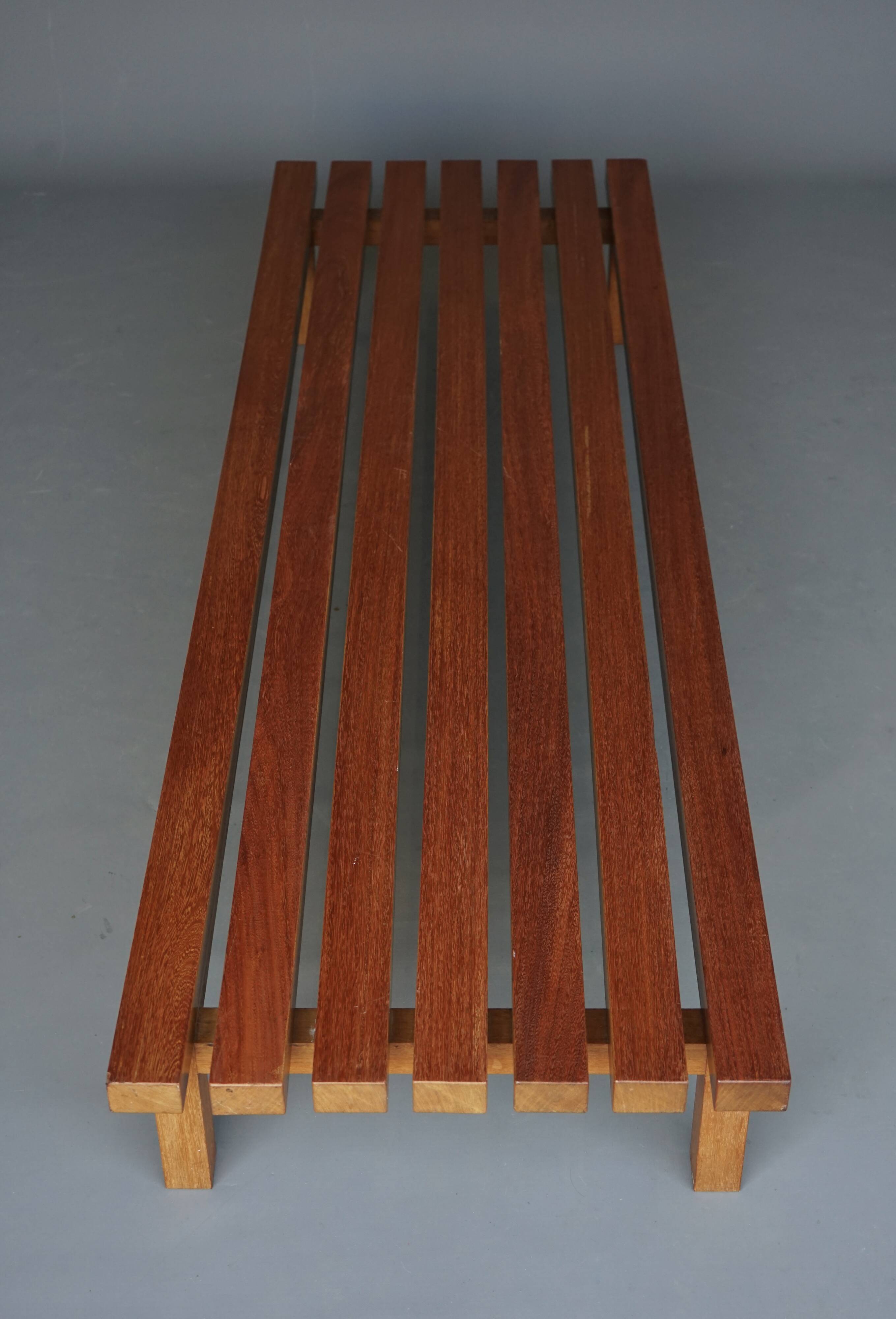 XL slatted teak bench from the 1960s