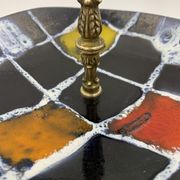 Vintage ceramic and brass cake display 1950s