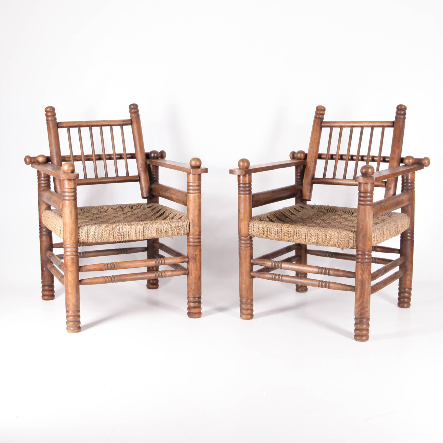 Pair of armchairs in rope and wood circa 1950