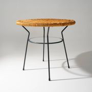 Table basse avec plateau rond en rotin, années 1950