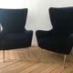 Pair of armchairs with velvet eared midnight blue , 1950's