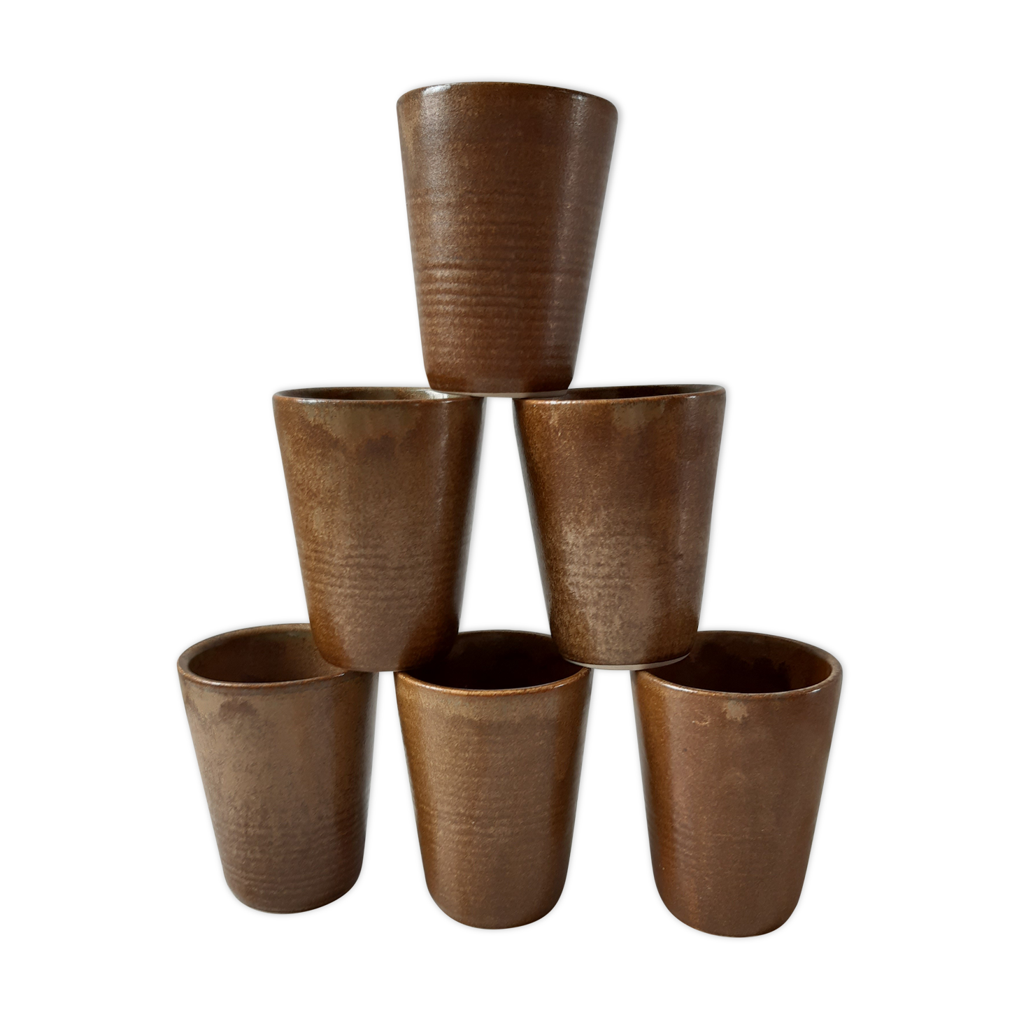 Set of 6 glasses in stoneware Digoin Sarreguemines 70s