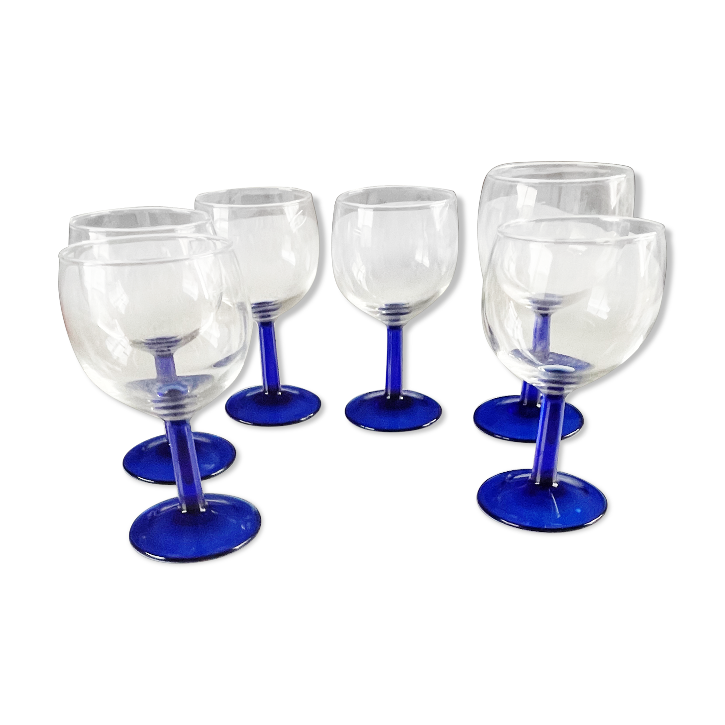 6 glasses 13 cm wine ARC France vintage foot blue stem