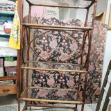 Rattan bookcase shelf - and glass - vintage