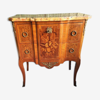 Chest of drawers transition Louis XVl marquetry marble top