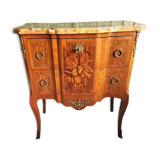 Chest of drawers transition Louis XVl marquetry marble top