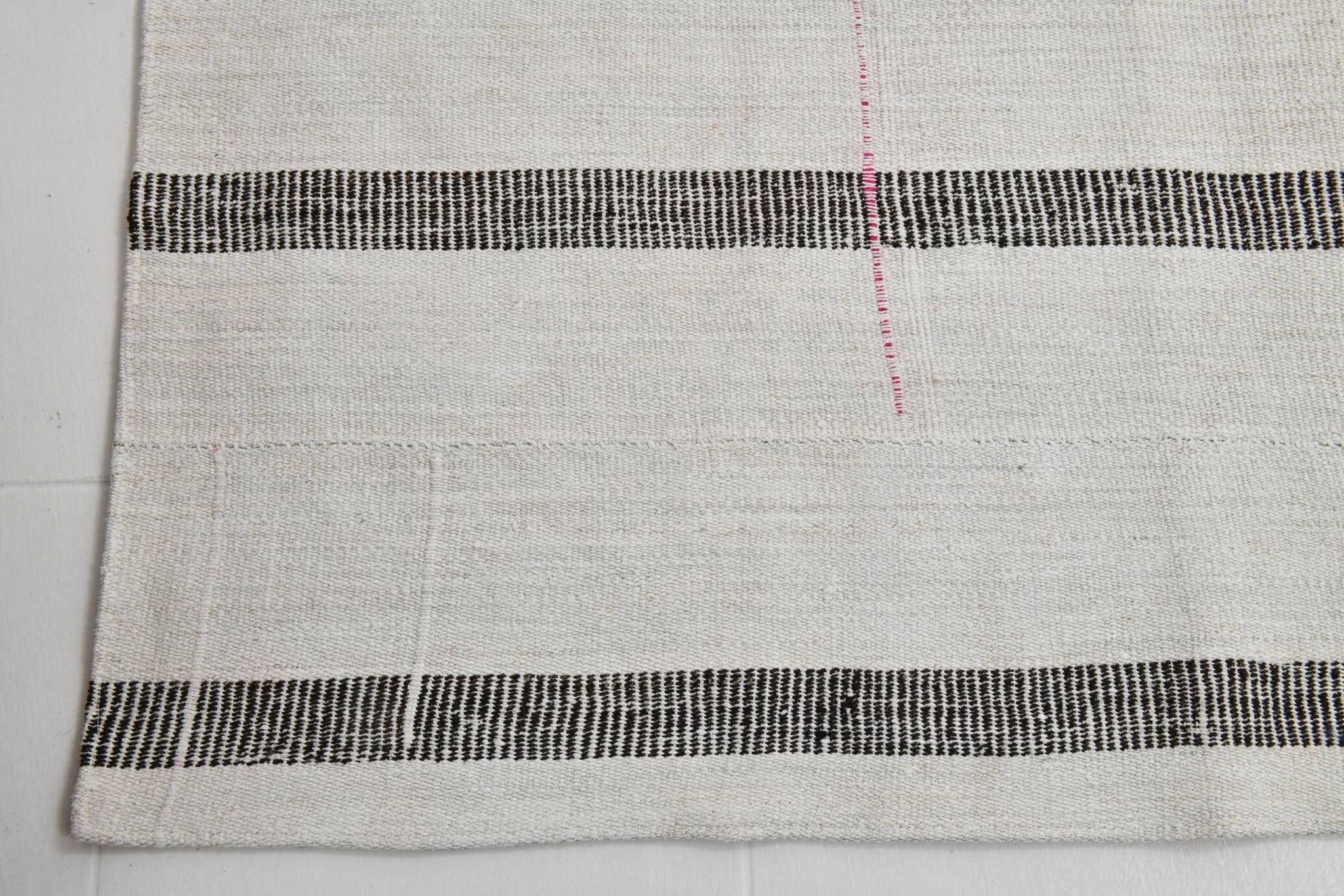 6x6 Square White & Black Vintage Kilim Rug, 187x195Cm