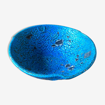 Plat creux céramique artisanale écume de mer cyclope bleu