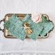 6 green cotton cloth napkins with white linens