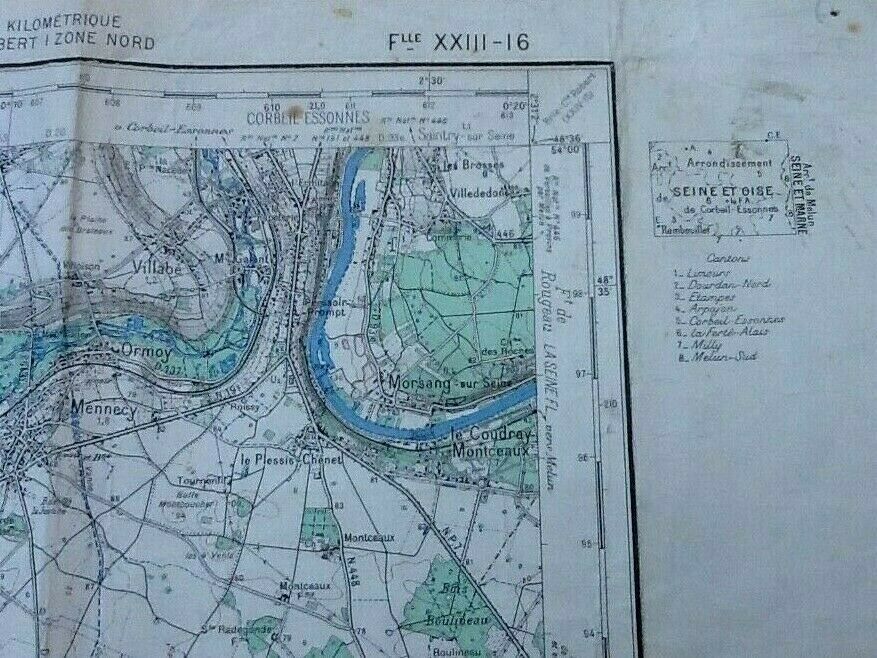 Etampes (Essonne) Geographical map of 1953 (Type1922) Drawn and published by the Institut Géog