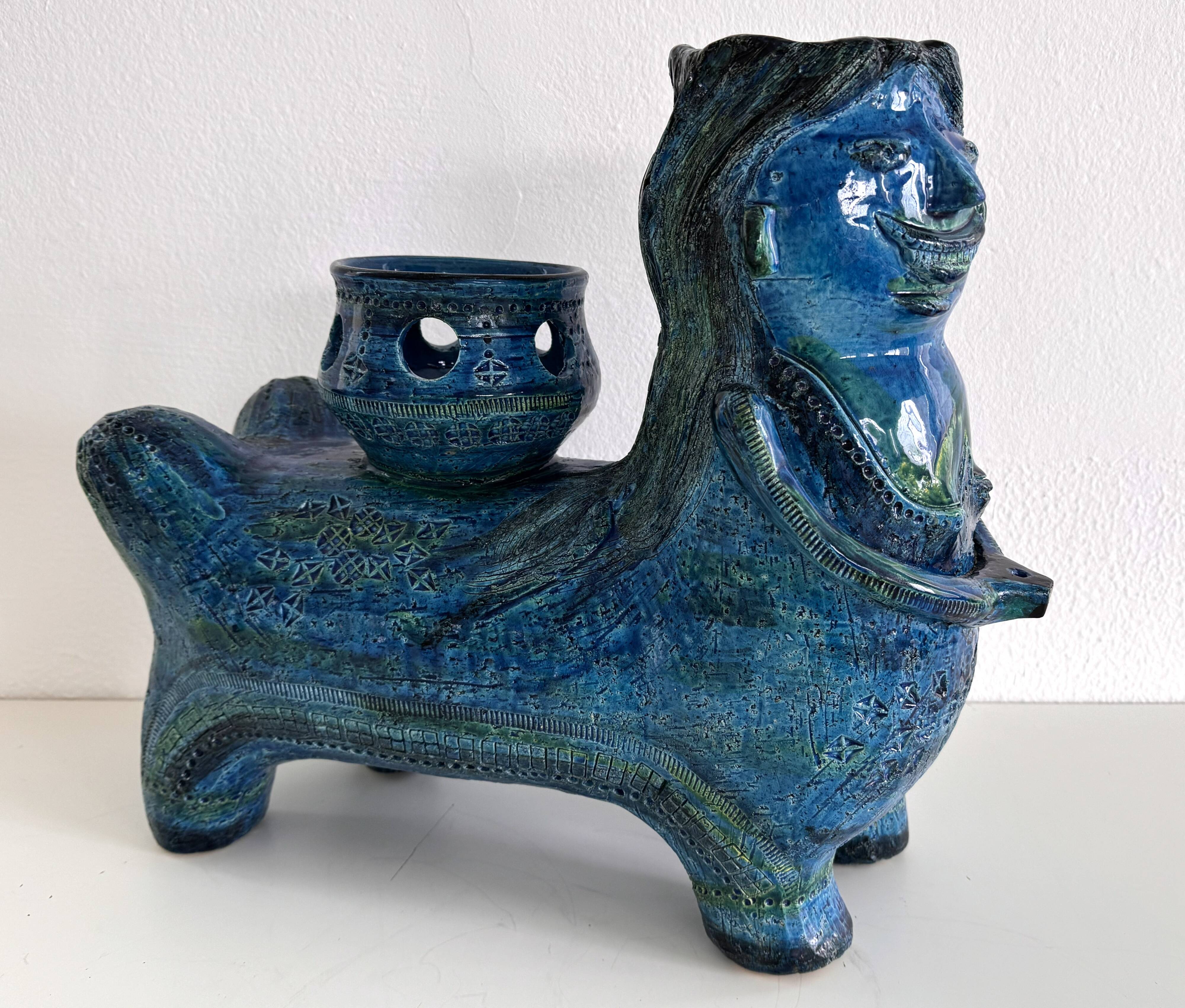 Aldo Londi for Bitossi Rimini Blu Ceramic Plant Centaur Sculpture, Italy, 1