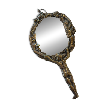 19th century silver-plated bronze hand mirror