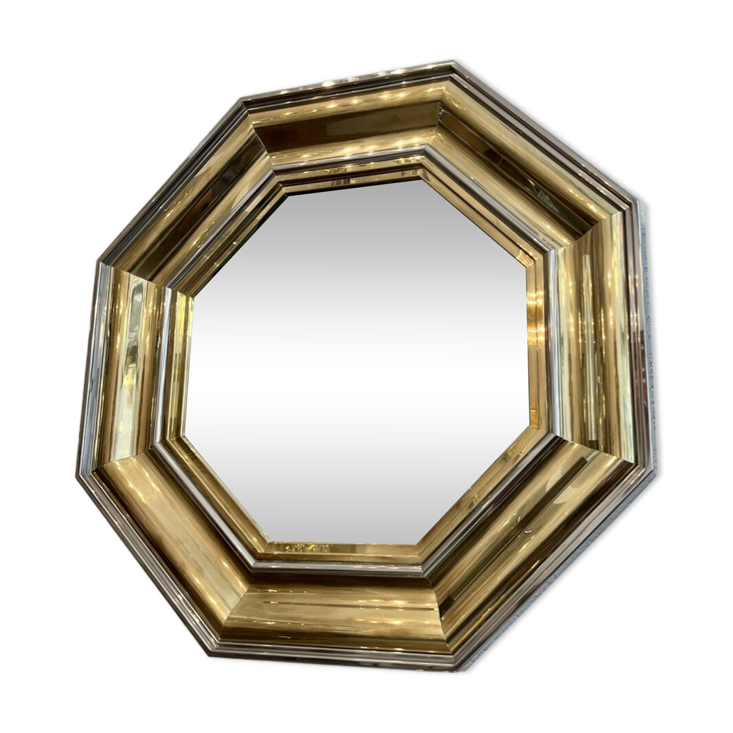 Sandro Petti enormous octagonal mirror brass chrome 1970s Maison Jansen