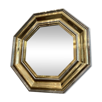Miroir octogonal laiton chrome 1970s Maison Jansen