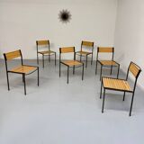 6 old metal and wood chairs, Italian design from the 80s, vintage