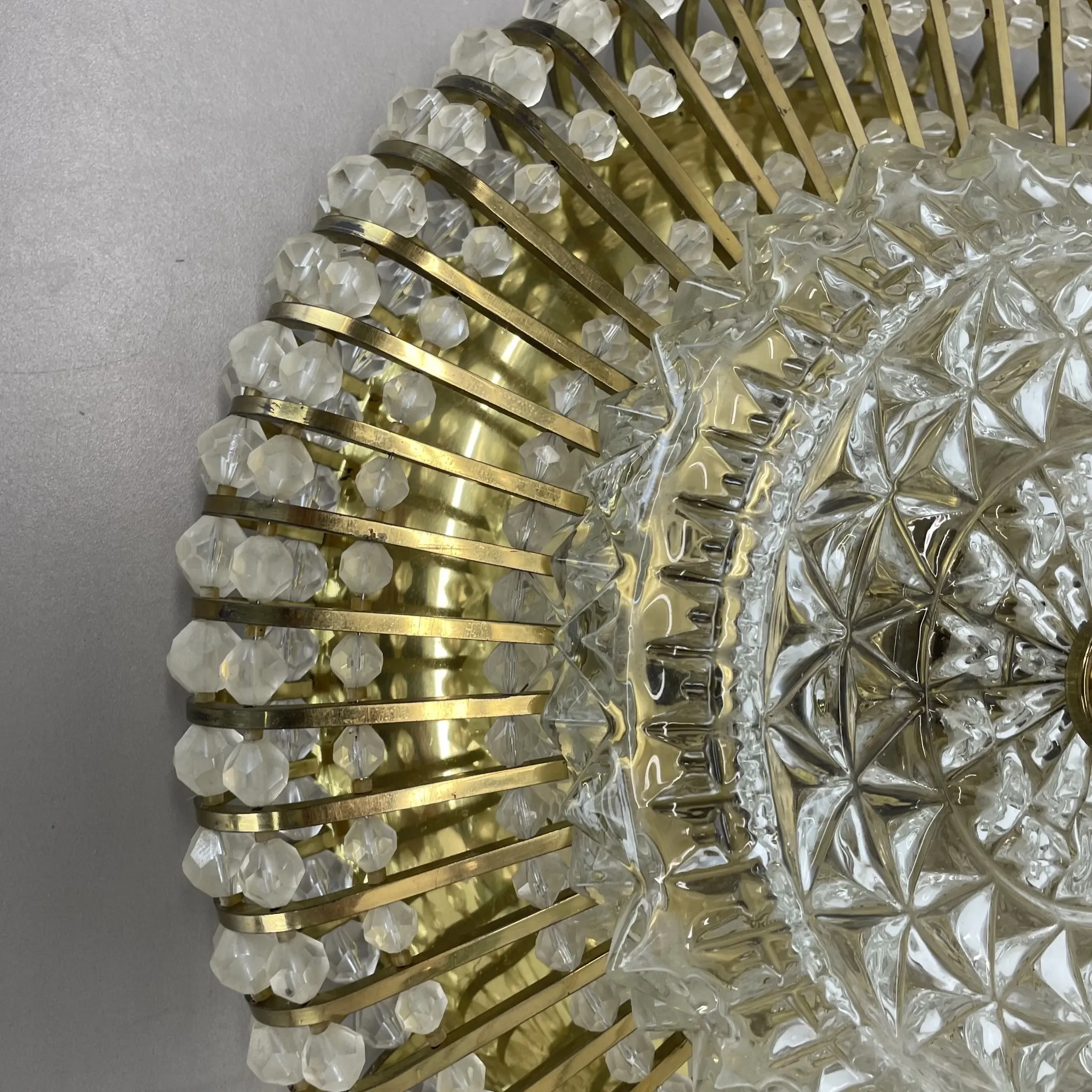 Ceiling Light in Hollywood Regency Style made of Glass and Brass, Ernst Palme Palwa, 1970s, Germany