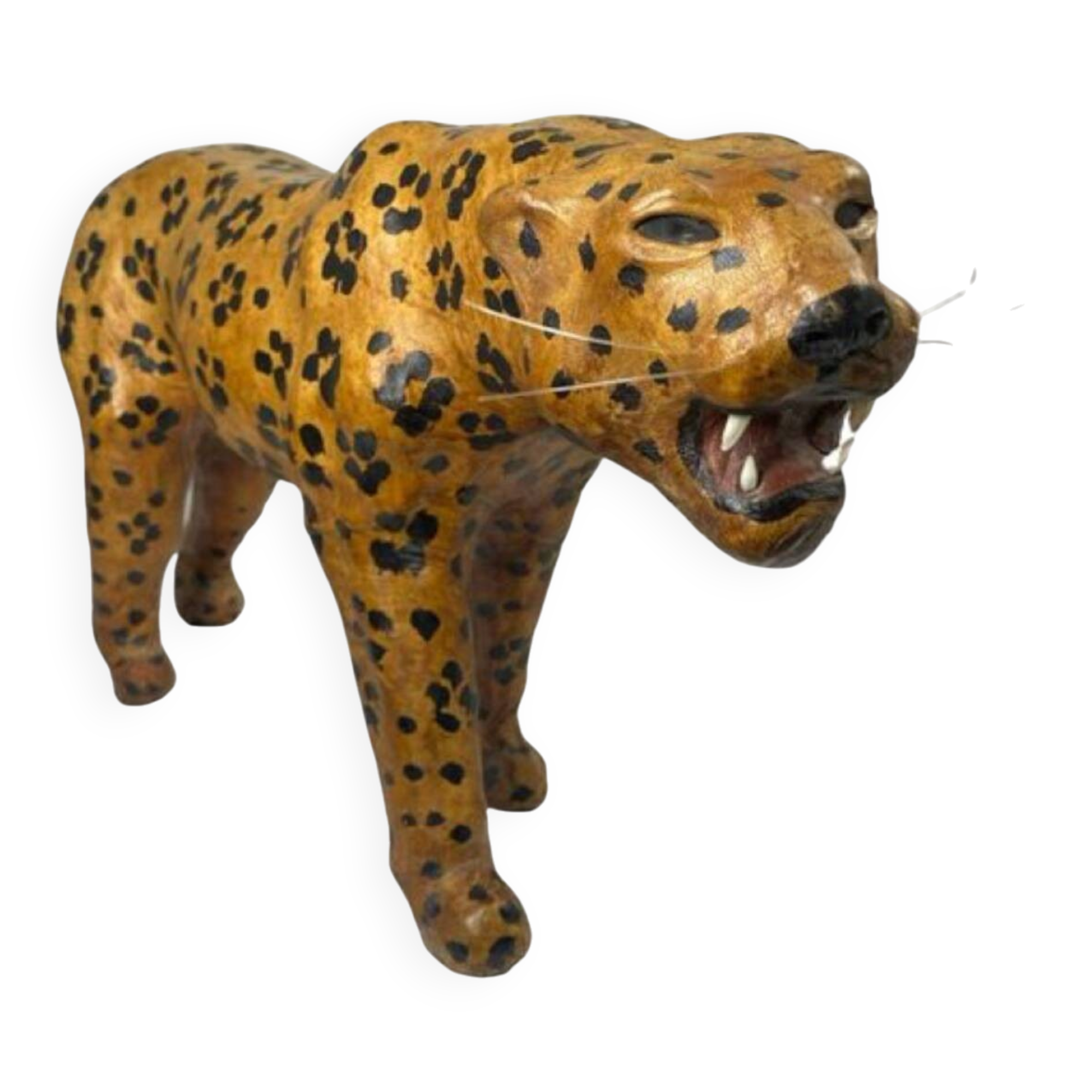 Vintage 60s/70s Leopard Sculpture in Genuine Leather Retro Piece