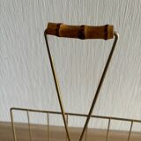Magazine rack in gold metal and bamboo from the 60s