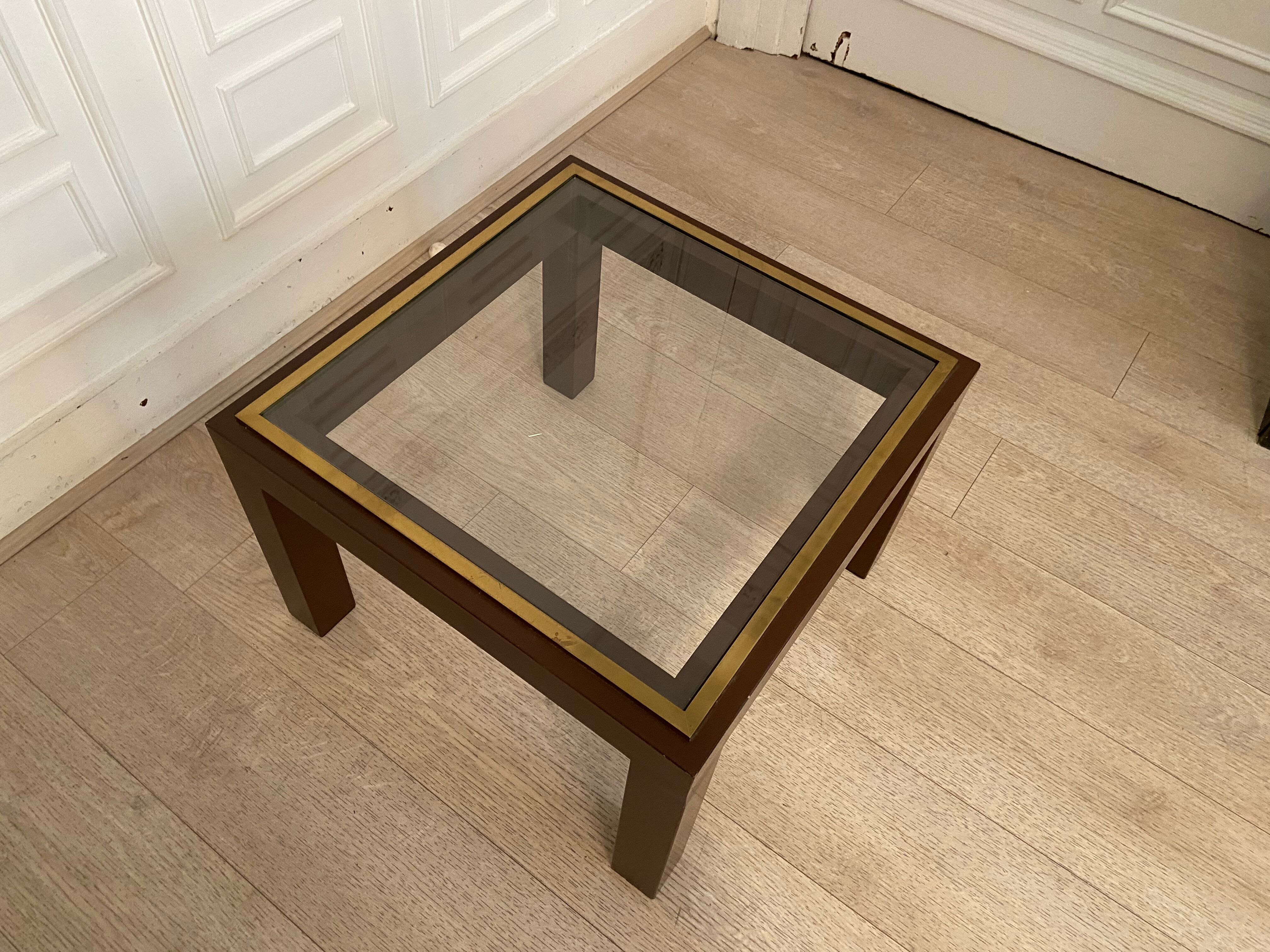 Brown laqué steel coffee table, Belgium, 1980