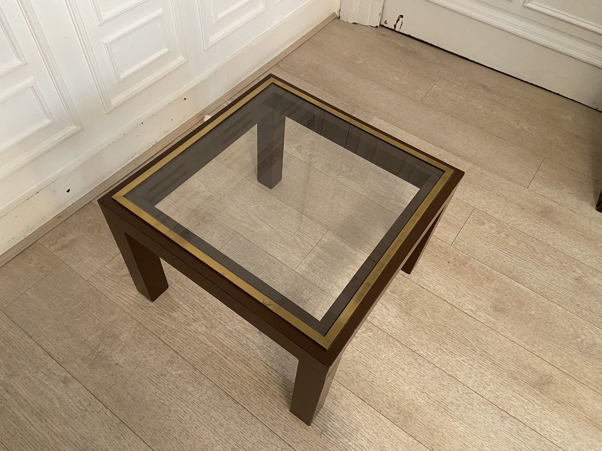 Brown laqué steel coffee table, Belgium, 1980