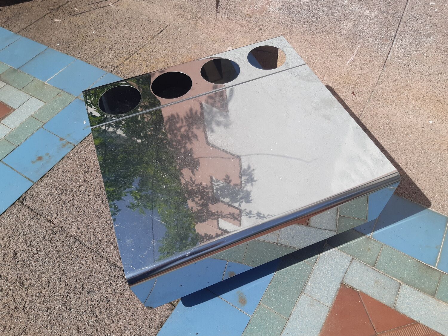 Table basse bar sur roulette desserte Inox 1970