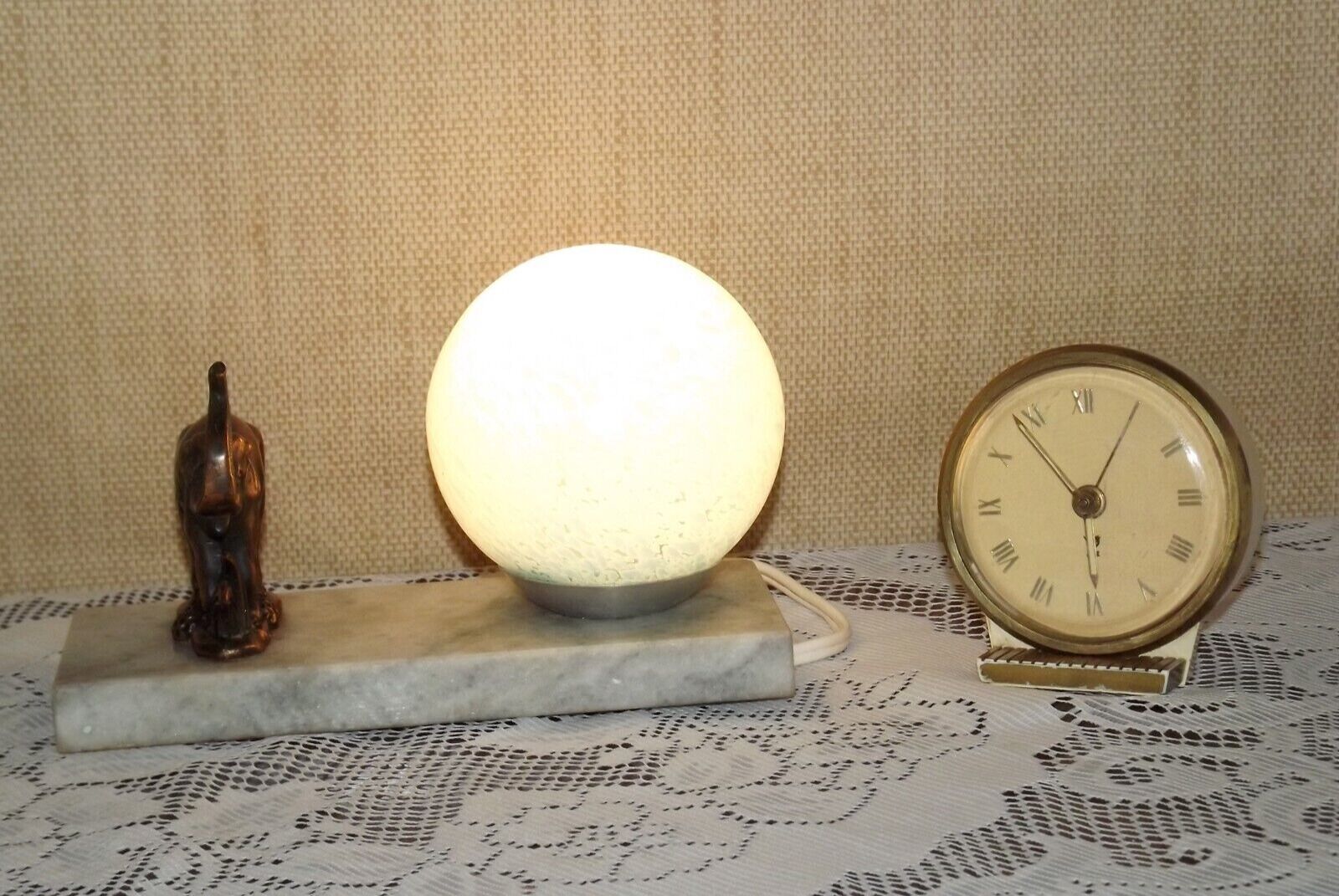 Elephant lamp tedd art deco marble base Clichy blue shade 4194