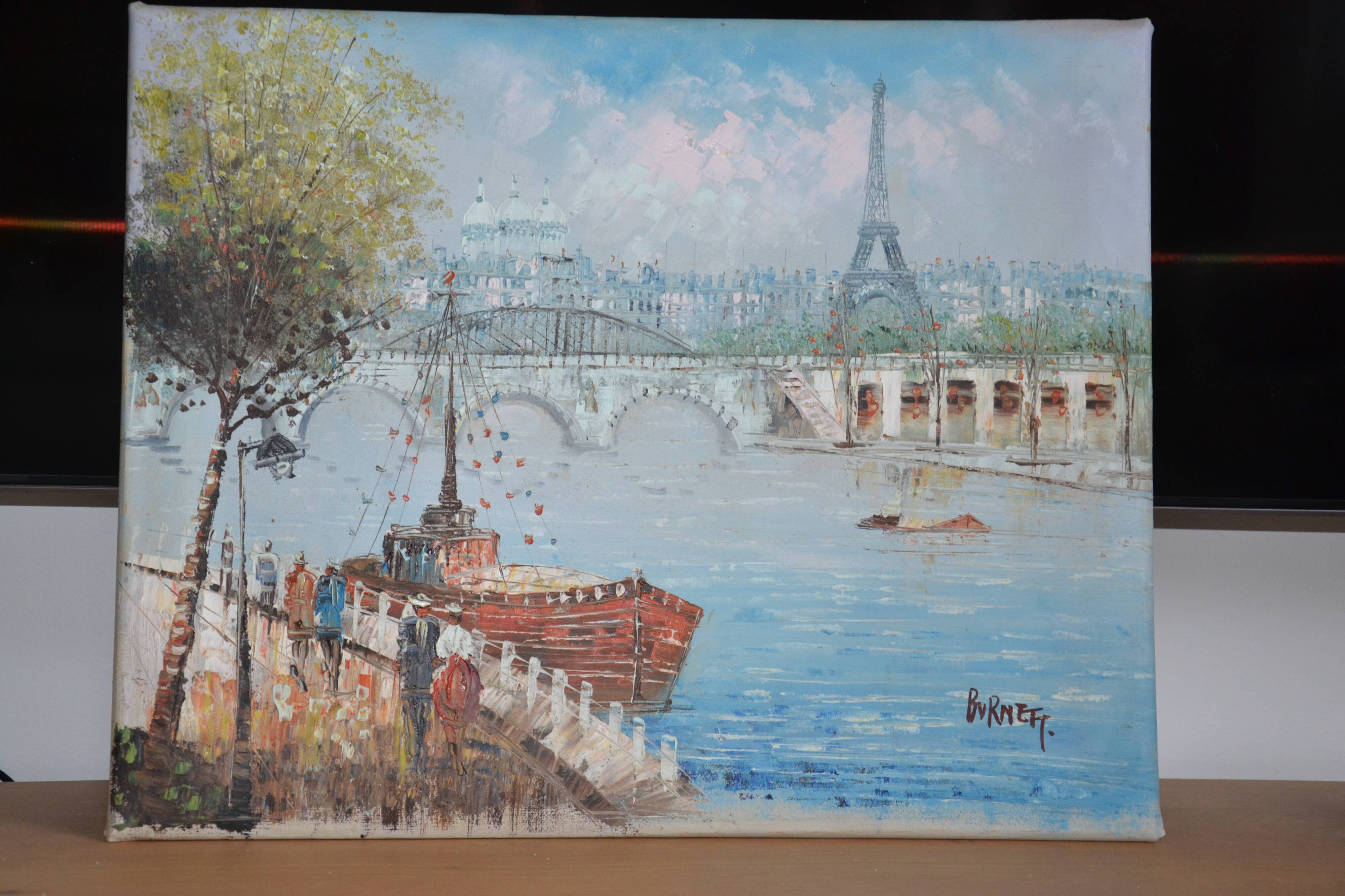 Ancien tableau Caroline Burnnet vue de Paris 1900