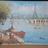 Ancien tableau Caroline Burnnet vue de Paris 1900