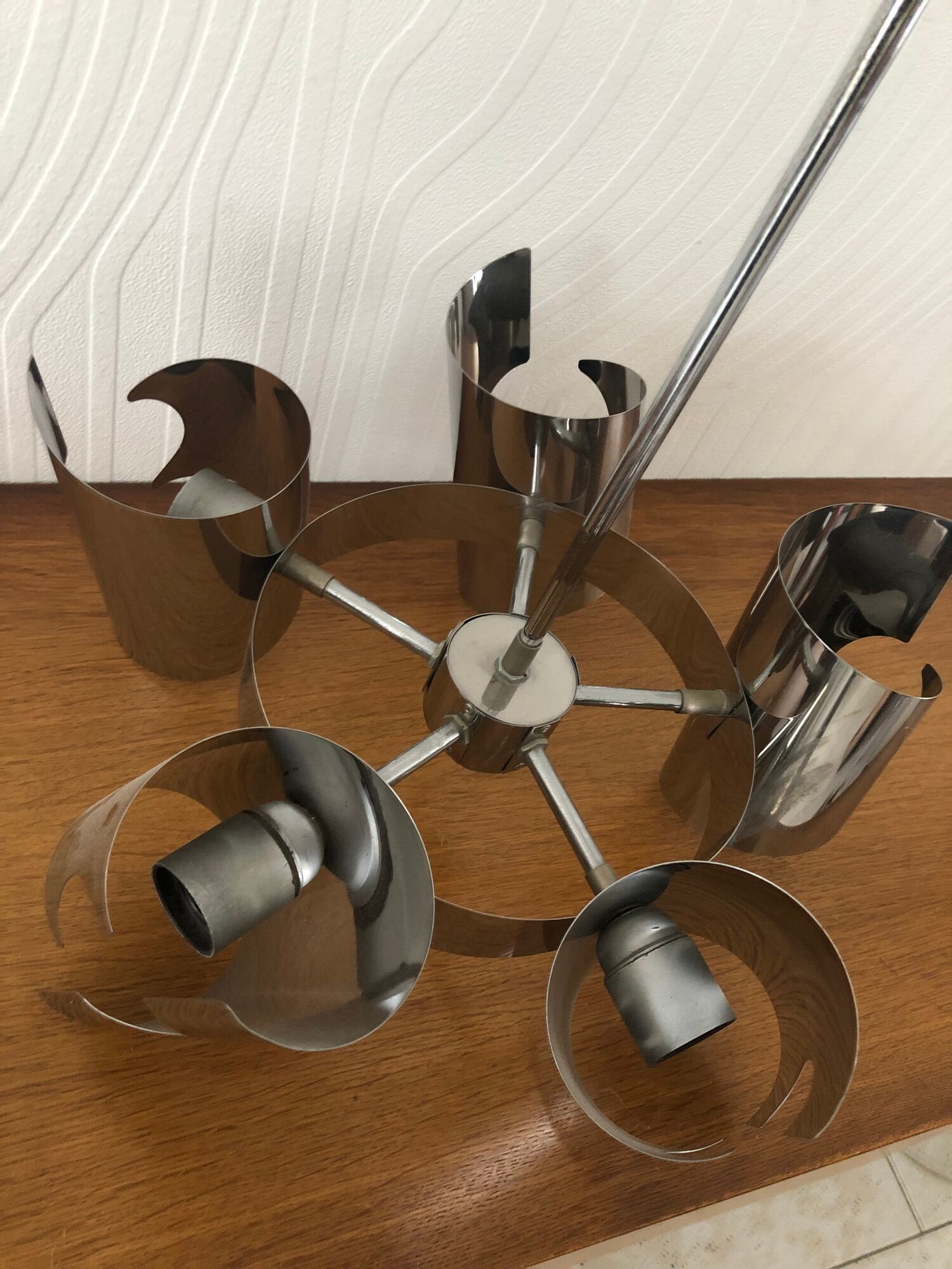 Chandelier UFO 5 branches spiral vintage 70s