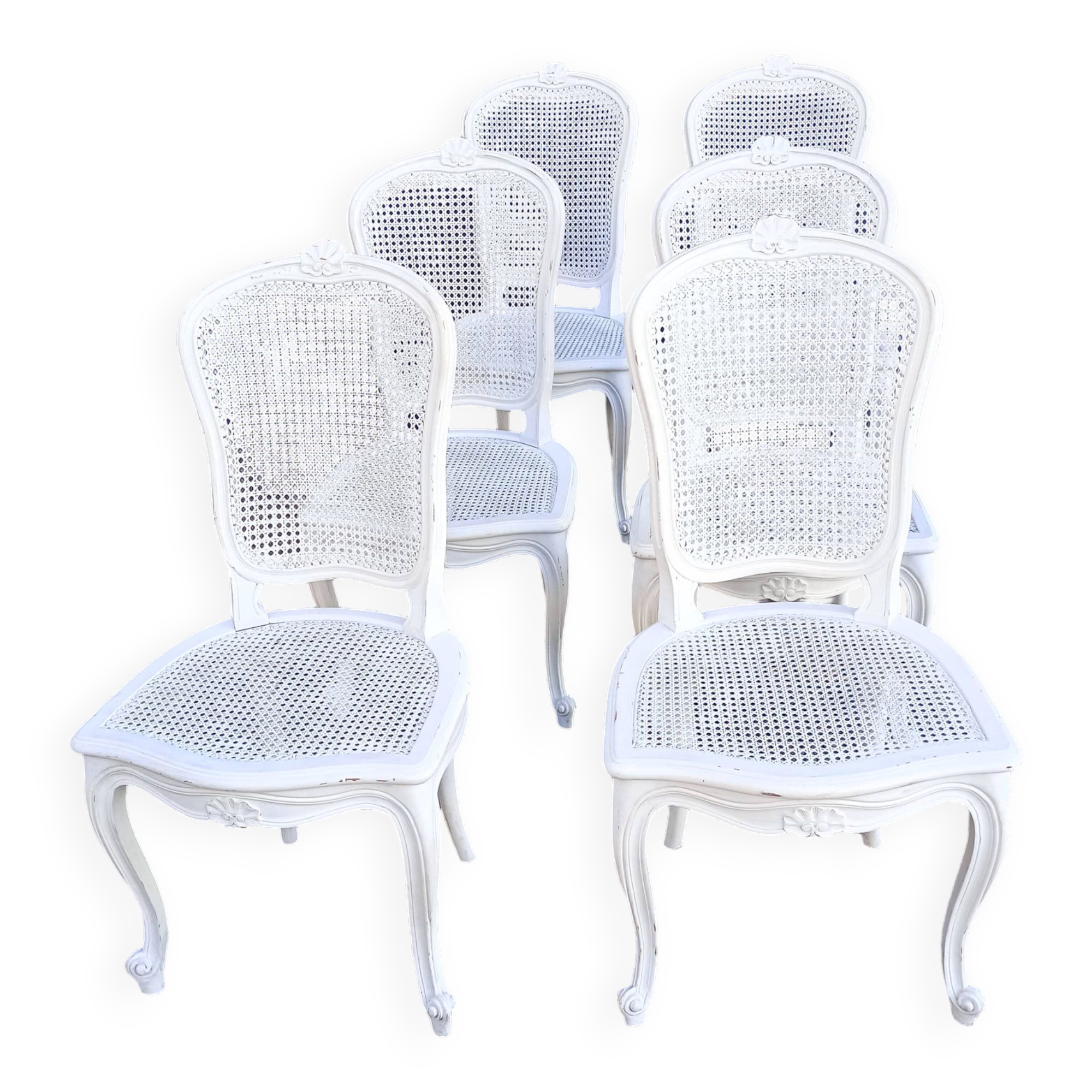 six Louis XV style caned chairs