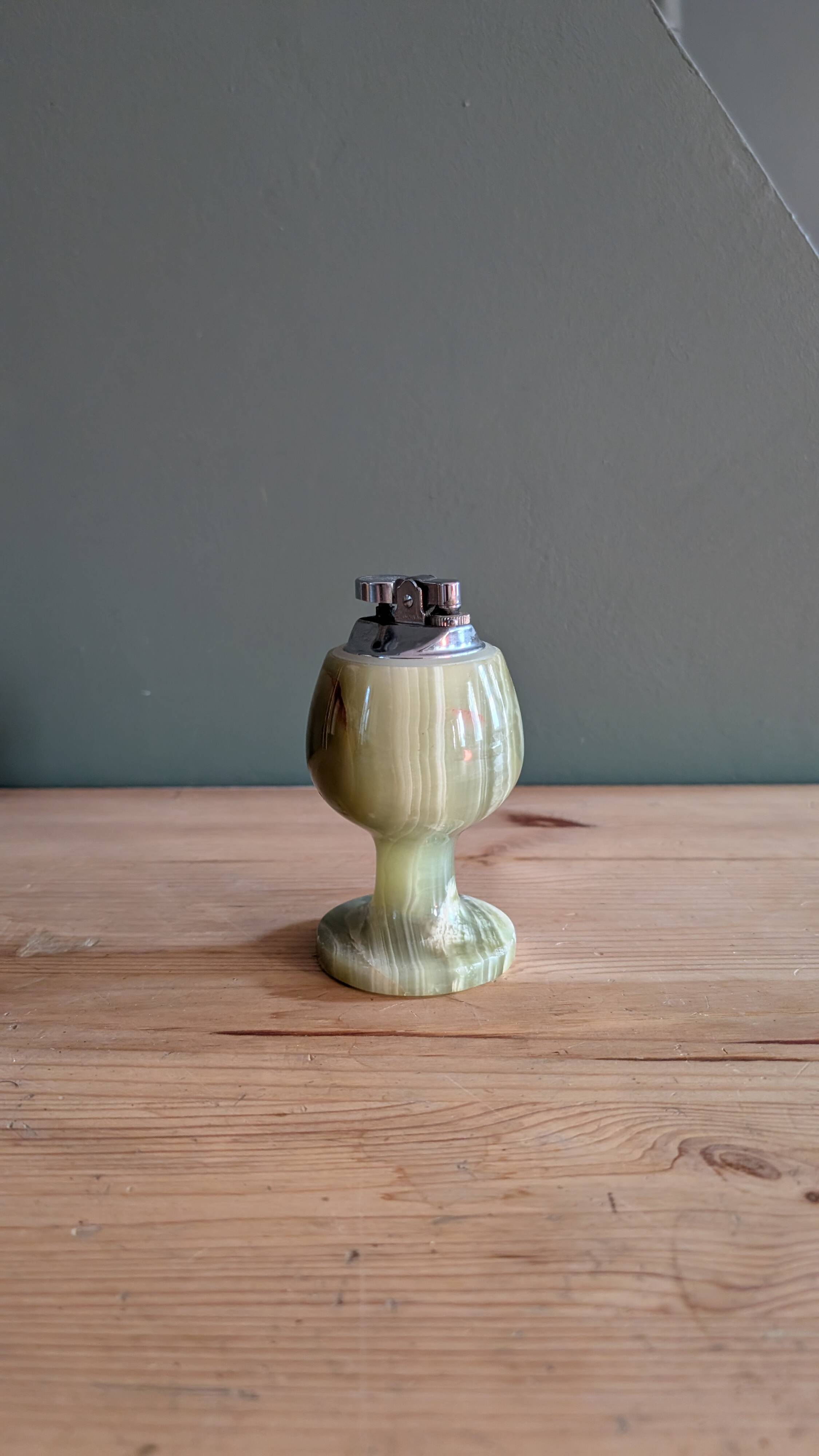 Vintage green onyx table lighter – 1970s style