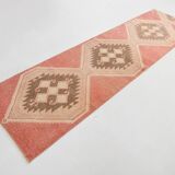 3x11 Faded Pink & Brown Vintage Ruuner, Turkish Wool Runner Rug, 91x328Cm