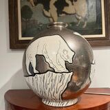 Rare Longwy bear vase