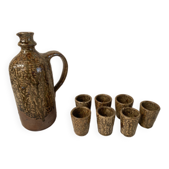 Carafe and 7 glasses in stoneware André Bodin